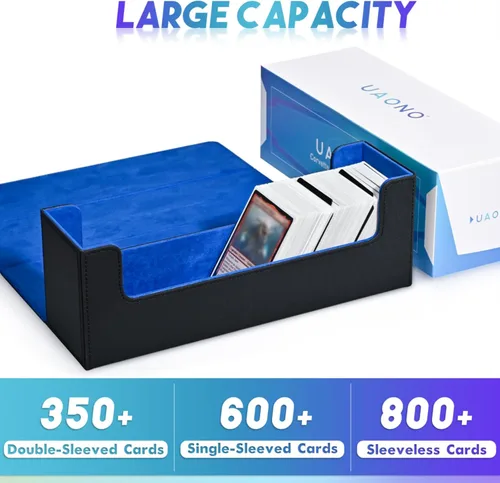 Vista 3 de Caja de almacenamiento de tarjetas para tarjetas intercambiables, más de 600 fundas de piel sintética para cartas de comandante, soporte magnético