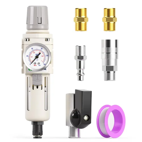 TAILONZ PNEUMATIC Regulador de presión de filtro de aire de drenaje automático NPT de 1/2 pulgada Combo Piggyback, filtro compresor de herramienta