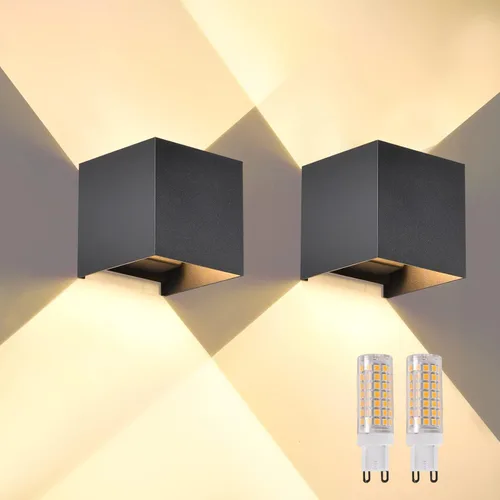 2 piezas de luces de pared G9 para exterior/interior, apliques de pared con luces hacia arriba y abajo, IP65 impermeables, iluminación moderna para