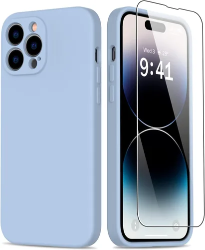 Vista 10 de Goodon Funda para iPhone 14 Pro con protector de pantalla y protección de lente de cámara, goma de gel de silicona suave a prueba de golpes, funda