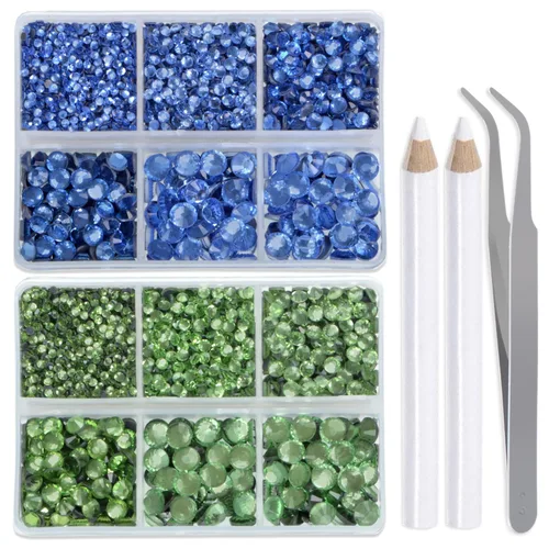 Vista 8 de LPBeads 6400 unidades de diamantes termoadhesivos de 12 colores con parte trasera plana, 5 tamaños mixtos, gemas de cristal redondas con pinzas