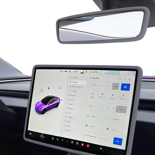 Vista 12 de 2 piezas marcos protectores de silicona para pantalla y espejo retrovisor para Tesla Model 3 2017-2023 y Model Y 2019-Feb.2025. (Negro)