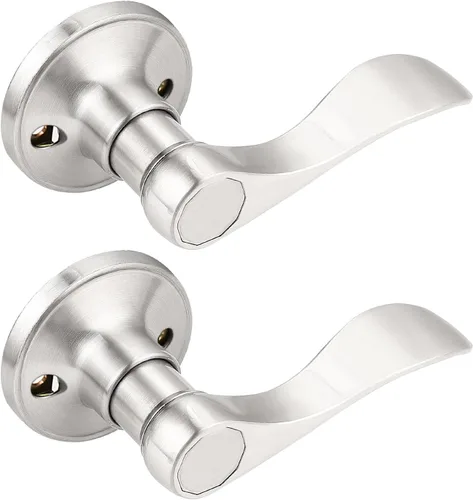 Vista 13 de Gobrico Palancas de puerta de paso estilo ondulado en níquel satinado, manijas de puerta interior sin llave, paquete de 2