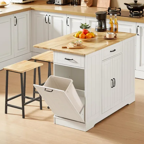 ONBRILL Las islas de cocina estacionarias incluyen 2 sillas, isla de cocina de 47 pulgadas con hoja caída, mesa de bar para el hogar con estante de