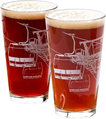 Black Lantern Juego de 2 vasos de pinta - Vasos de cerveza temáticos de esquí de primera calidad y vasos para beber todos los días - Vaso de pinta
