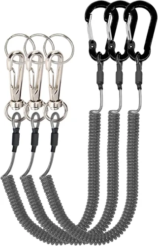 Vista 8 de Lix&Rix Cordón en espiral de seguridad retráctil con clip de mosquetón de aleación de aluminio, negro/azul/verde/rojo/plateado/amarillo