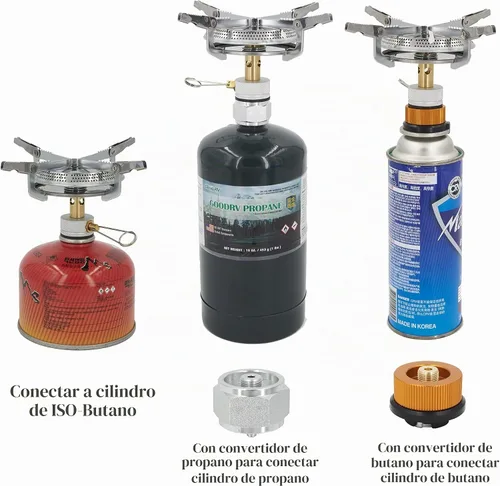 Vista 4 de Propano/butano multicombustible/ISO-butano 3 en 1 pequeña estufa que acampa para cocinar al aire libre