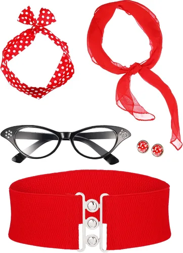Bufanda de disfraz de los años 50 con diseño de lunares, diadema de ojo de gato, cintura, as the pictures shown
