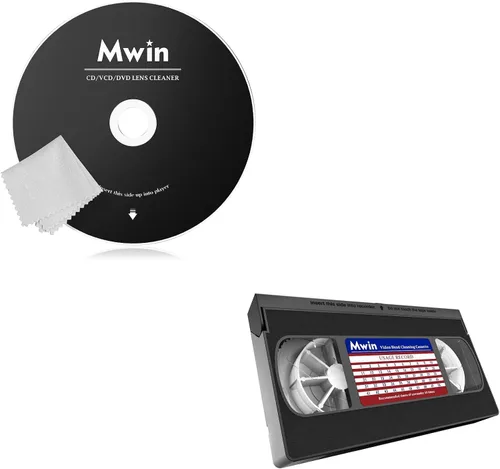 Mwin Disco limpiador de CD para reproductor de CD y limpiador de cabeza VHS para reproductores VHS/VCR