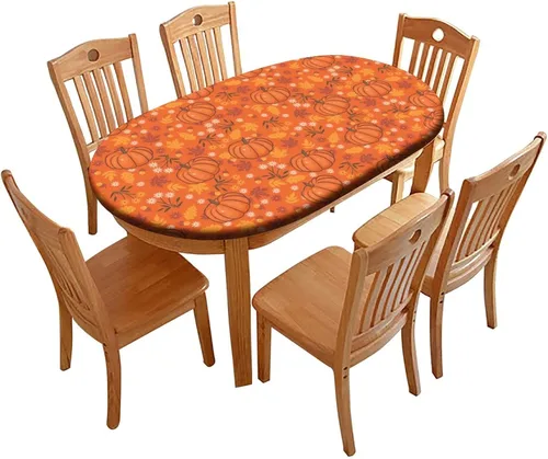 Vista 14 de Mantel ajustable ovalado de otoño, con borde elástico de hoja de arce, manteles de poliéster, para interiores, restaurantes, exteriores, terraza