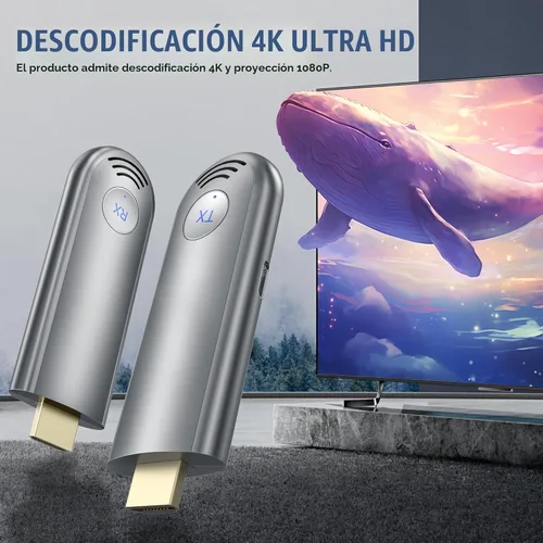 Vista 2 de Transmisor y receptor HDMI inalámbrico, Plug & Play, kit extensor HDMI inalámbrico portátil 2.4G/5G para transmitir video y audio a monitor desde