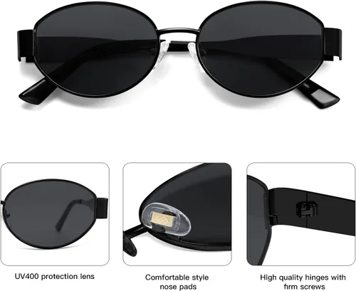Vista 4 de SOJOS Gafas de sol ovaladas retro para mujeres y hombres, gafas de sol de moda clásicas con protección UV400 SJ1217