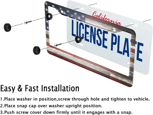 Vista 3 de Smooffly Marco de placa de matrícula con bandera de Estados Unidos pintada en madera vieja para accesorios decorativos de coche, resistente al