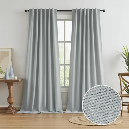 Vista 17 de KEQIAOSUOCAI - Cortinas opacas naturales de 108 pulgadas de largo, cortinas modernas con pestaña trasera, paneles plisados para sistema de cortina