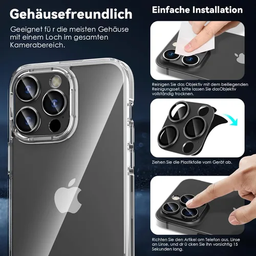 Vista 4 de CloudValley Protector de lente de cámara para iPhone 14 Pro/iPhone 14 Pro Max, vidrio templado 9H metal aluminio [diseño todo en 1], compatible
