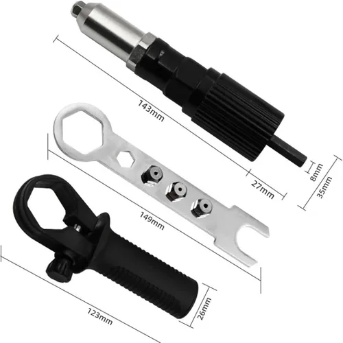 Vista 6 de Kit adaptador de pistola de remache eléctrica profesional, tuerca de inserción de herramienta de mano remachadora que incluye cabezal de remache