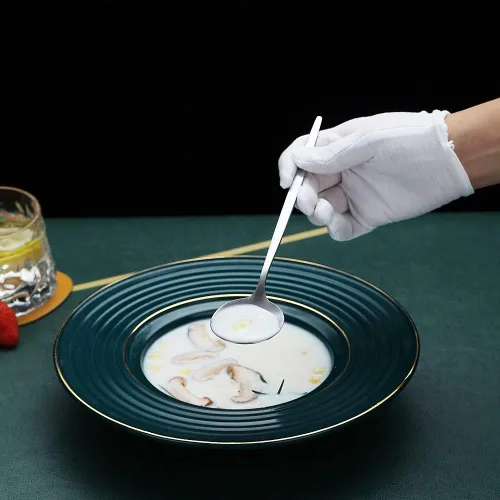 Vista 5 de 6 cucharadas de acero inoxidable Matt Silver, cucharas de sopa y postre de 8.1 pulgadas, aptas para lavavajillas