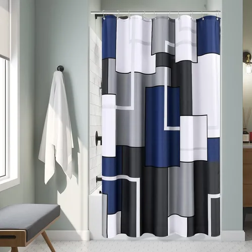 Vista 14 de Cortinas de ducha Hokibero para baño, cortinas de baño modernas geométricas estándar, cortina de ducha de poliéster resistente para hoteles, Negro