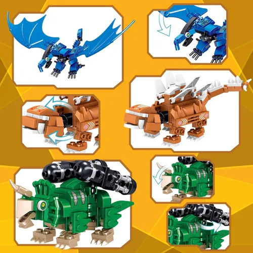 Vista 5 de HIGH GODO Juego de construcción de dinosaurios robot, 6 en 1, robot transformador de dinosaurios para niños, niños y niñas de 6 a 8 años, kit