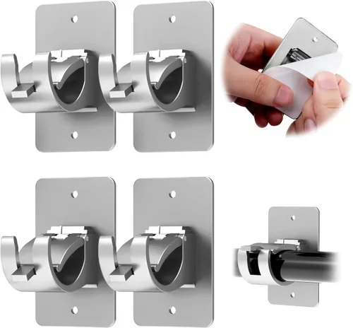 Vista 14 de CIEMGNZOC 2 soportes de cortina sin taladro, barras autoadhesivas, ganchos de cortina ajustables para barras de menos de 1.57 pulgadas (transparente)