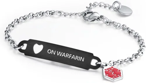 Vista 7 de Divoti Pulsera de identificación médica con grabado previo – Cadena simple Rolo de acero inoxidable plateado, resistente al agua con símbolo