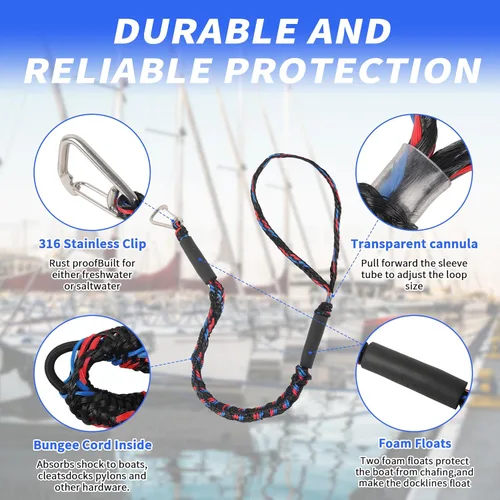 Vista 3 de Calvana (2-Pack) PWC Jet Ski Bumpers, Boat Fenders with Elastic Cords, Jet Ski Accessories, 14 x 6 x 3.2 inch