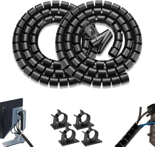 Vista 10 de Fundas blancas para organización de cables, 2 protectores de cables para cable USB, cable de alimentación de audio y video, protege a gatos, perros