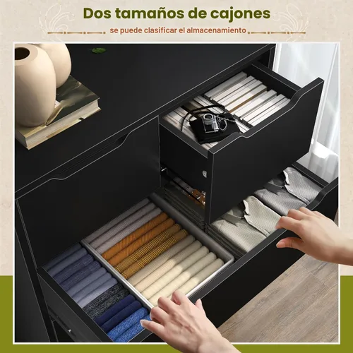 Vista 6 de Romorgniz Cómoda para dormitorio con 6 cajones grandes, cómoda alta de madera moderna para sala de estar, entrada, pasillo, negro, 43.2 pulgadas