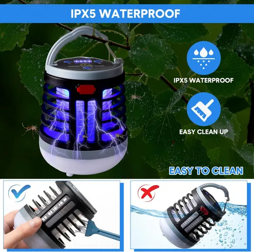 Vista 7 de Paquete de 2 unidades 3 en 1 Extractor de insectos con USB recargable, asesino de mosquitos, repelente portátil resistente al agua, para interiores