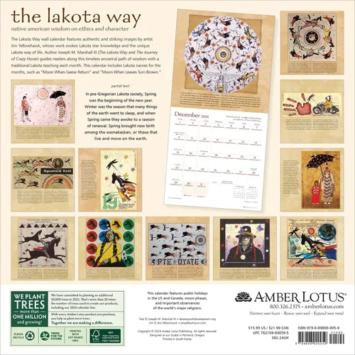 Vista 2 de The Lakota Way 2024 Wall Calendar Native American Wisdom on Ethics and Character 12" x 24" Open Amber Lotus Publishing