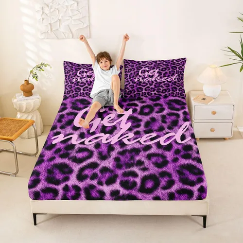 Vista 22 de Feelyou Leopard Print Lips Fitted Sheet Twin Size for Kids Boys Girls Cheetah Print Bed Sheets Set 16" Deep Pocket Soft Breathable Microfiber
