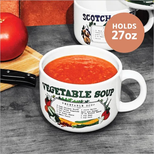 Vista 2 de Old & Bold - 4 tazones de sopa de 27 onzas con tapas. Tazas de cerámica retro para recetas de sopa con tapas y asas ventiladas. Versión 2 - Paquete