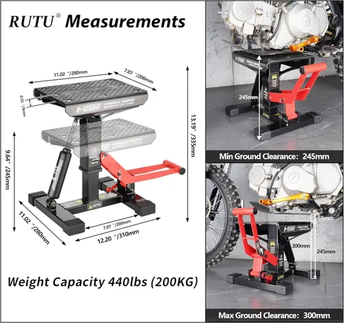 Vista 2 de RUTU Soporte de elevación hidráulico de 9.64 pulgadas para bicicleta de suciedad – Soporte de gato de reparación y cambio de acero para bicicleta