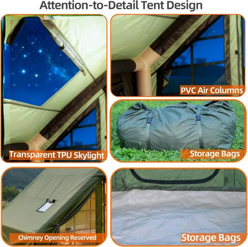 Vista 8 de Tienda de campaña inflable, glamping inflable tienda de campaña con bomba de mano para todas las estaciones Oro que fluye
