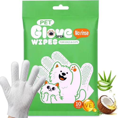 Pet Glove Wipes for Dogs and Cats,Disposable Pet Grooming Gloves 10 Count - Green