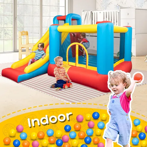 Vista 5 de JOYMOR Casa de Rebote Inflable, Castillo Hinchable para Saltar con Centro de Juego y Soplador de Aire, Tobogán Saltarín, Adecuado para Bebés