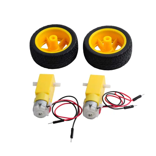 Vista 5 de Motor TT con conductores DC 3-6V Motor caja de cambios 1:48 200RPM rueda de neumático para Arduino Smart Car 2Pin Cable conector macho