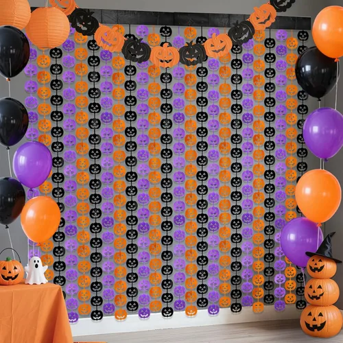 Cortinas de flecos de aluminio con patrón de calabaza para decoraciones de fiesta de Halloween, telón de fondo de pesadilla de Jack Nightmare y