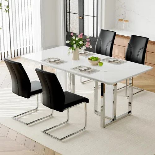 Vista 60 de Juego de mesa de comedor MEMUY de 160 cm para 4 personas, juego de mesa de comedor blanco para 4, juego de mesa y sillas de comedor de mármol
