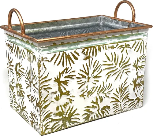 Vista 3 de allgala HD88321A Macetas galvanizadas con asas, decoración interior y exterior (paquete de 3, hoja dorada)