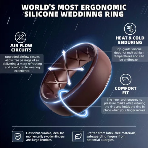 Vista 76 de Egnaro Anillos de boda de silicona para hombre: 1/4/6/7 Multipack de anillos de boda de goma con arco interior Diseño ergonómico transpirable