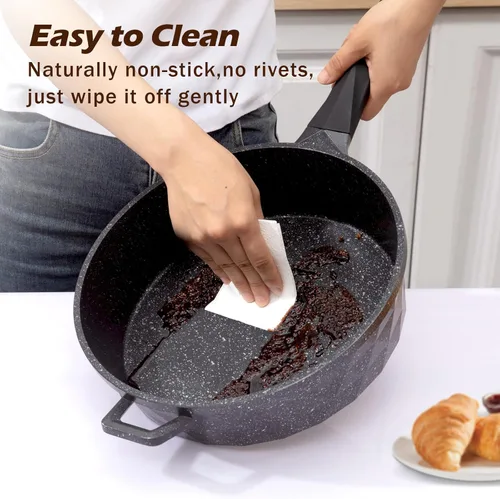 Vista 6 de Toutrop Sartén antiadherente profunda con tapa, sartén grande de 12 pulgadas, sartén para saltear de 5 cuartos de galón, sartén antiadherente