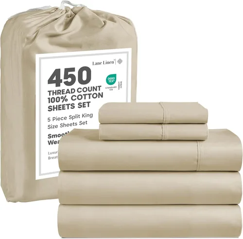 Vista 39 de LANE LINEN - Sábanas tamaño Queen, 450 hilos, 100% algodón, refrescantes, transpirables, con bolsillo profundo, 4 piezas, color negro