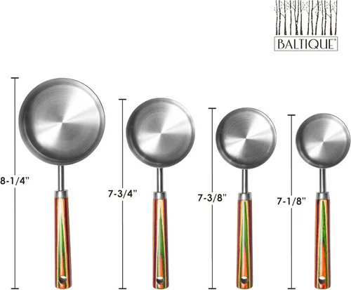 Vista 8 de Totally Bamboo Baltique Marrakesh Collection - Juego de 4 tazas medidoras de acero inoxidable con asas de madera para cocinar y hornear