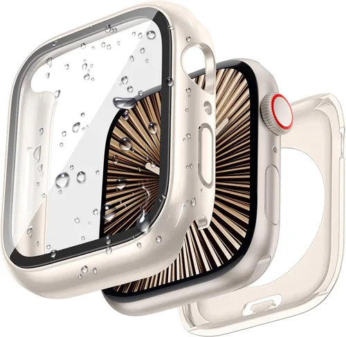 Vista 22 de 3 en 1 Goton Estuche impermeable duro para Apple Watch, protector de pantalla de 40mm, cubierta frontal de vidrio templado protectora completa