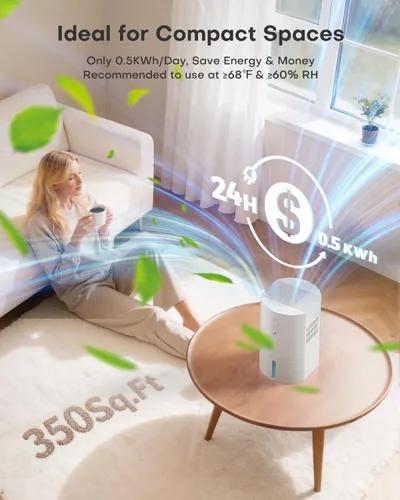Vista 3 de Deshumidificadores para el hogar, deshumidificador de 35 onzas para baño con apagado automático y descongelación automática, deshumidificador