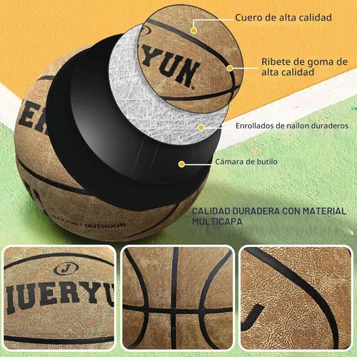 Vista 8 de Profesional Piel de Grano Superior de Vaca Baloncesto, Bola de Cuero para Juego Interior para Competencia y Entrenamiento Marrón