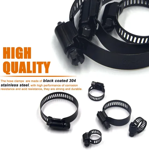 Vista 3 de ISPINNER 80pcs 8 tamaños de acero inoxidable ajustable 0.236-2.008 in rango tornillo sin fin abrazadera manguera kit surtido (negro)