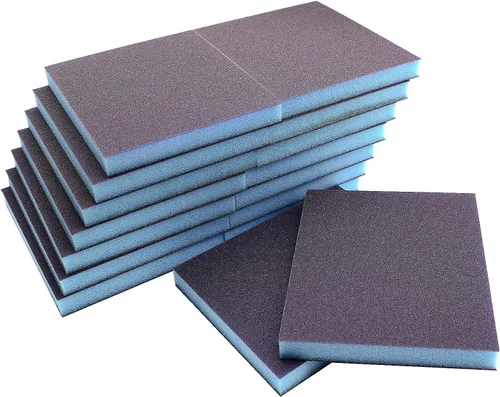 Vista 13 de 4 esponjas de lijado de grano 100, bloques de lijado medianos lavables y reutilizables, esponja de papel de lija seco húmedo para madera, metal