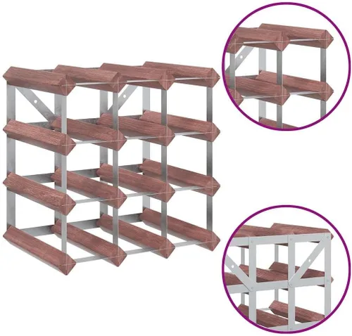 Vista 8 de 4 Tier Rustic Wine Rack for 12 Bottles, Brown Solid Pine Wood with Galvanized Steel Frame
